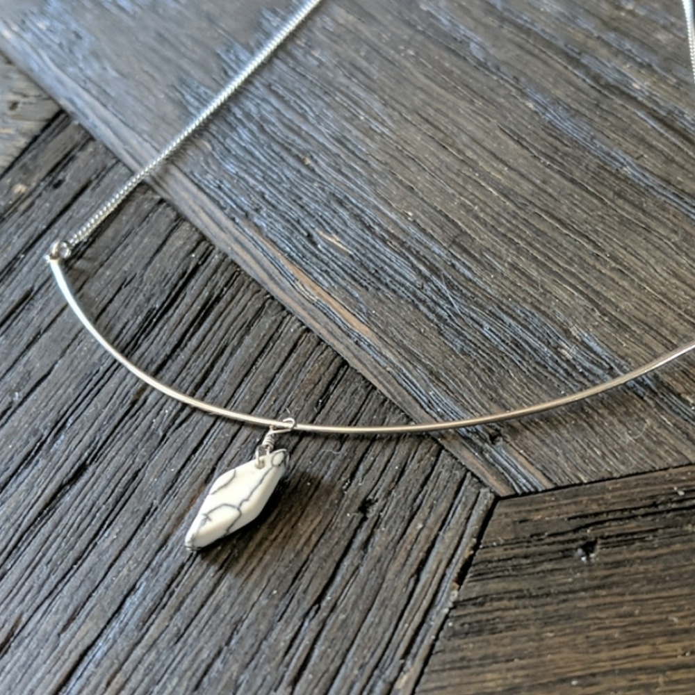 Sterling Silver Black & White Stone Necklace
